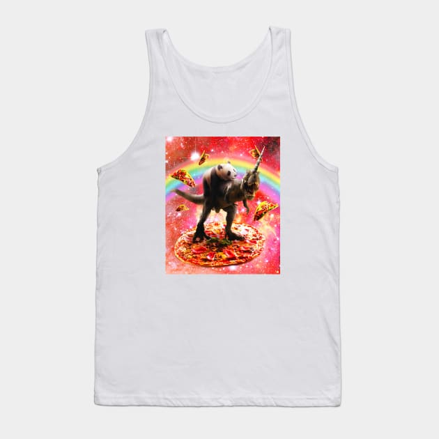 Panda Riding Unicorn Dinosaur on Pizza Tank Top by Random Galaxy